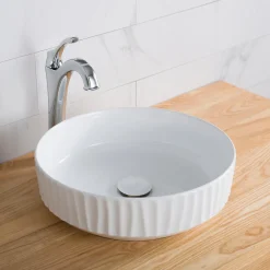 KRAUS Viva 15.75 Inch Round White Porcelain Ceramic Vessel Bathroom Sink