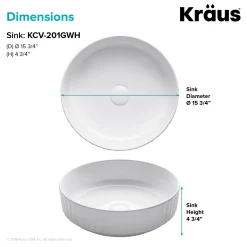 KRAUS Viva 15.75 Inch Round White Porcelain Ceramic Vessel Bathroom Sink