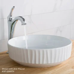 KRAUS Viva 15.75 Inch Round White Porcelain Ceramic Vessel Bathroom Sink