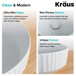 KRAUS Viva 15.75 Inch Round White Porcelain Ceramic Vessel Bathroom Sink