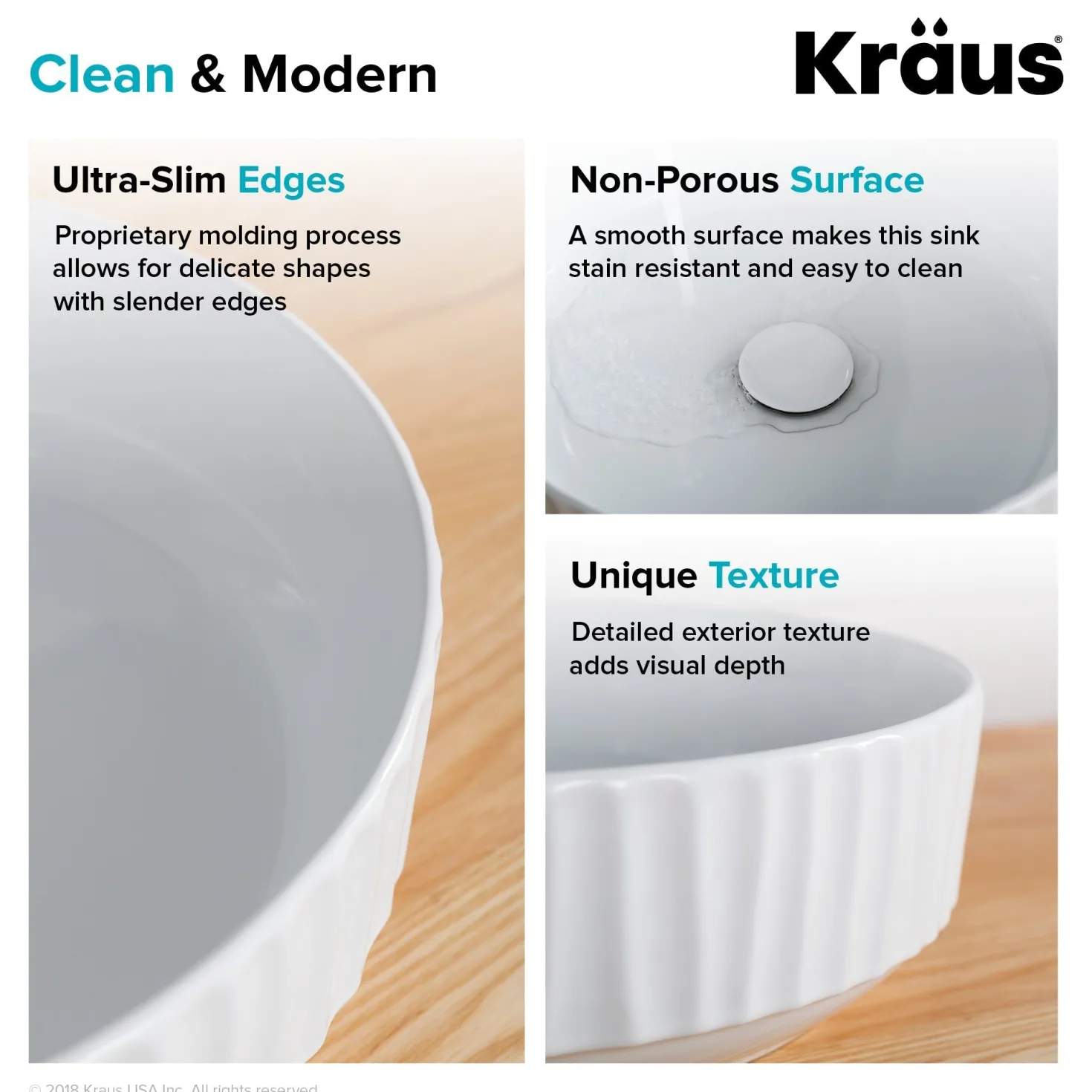 KRAUS Viva 15.75 Inch Round White Porcelain Ceramic Vessel Bathroom Sink
