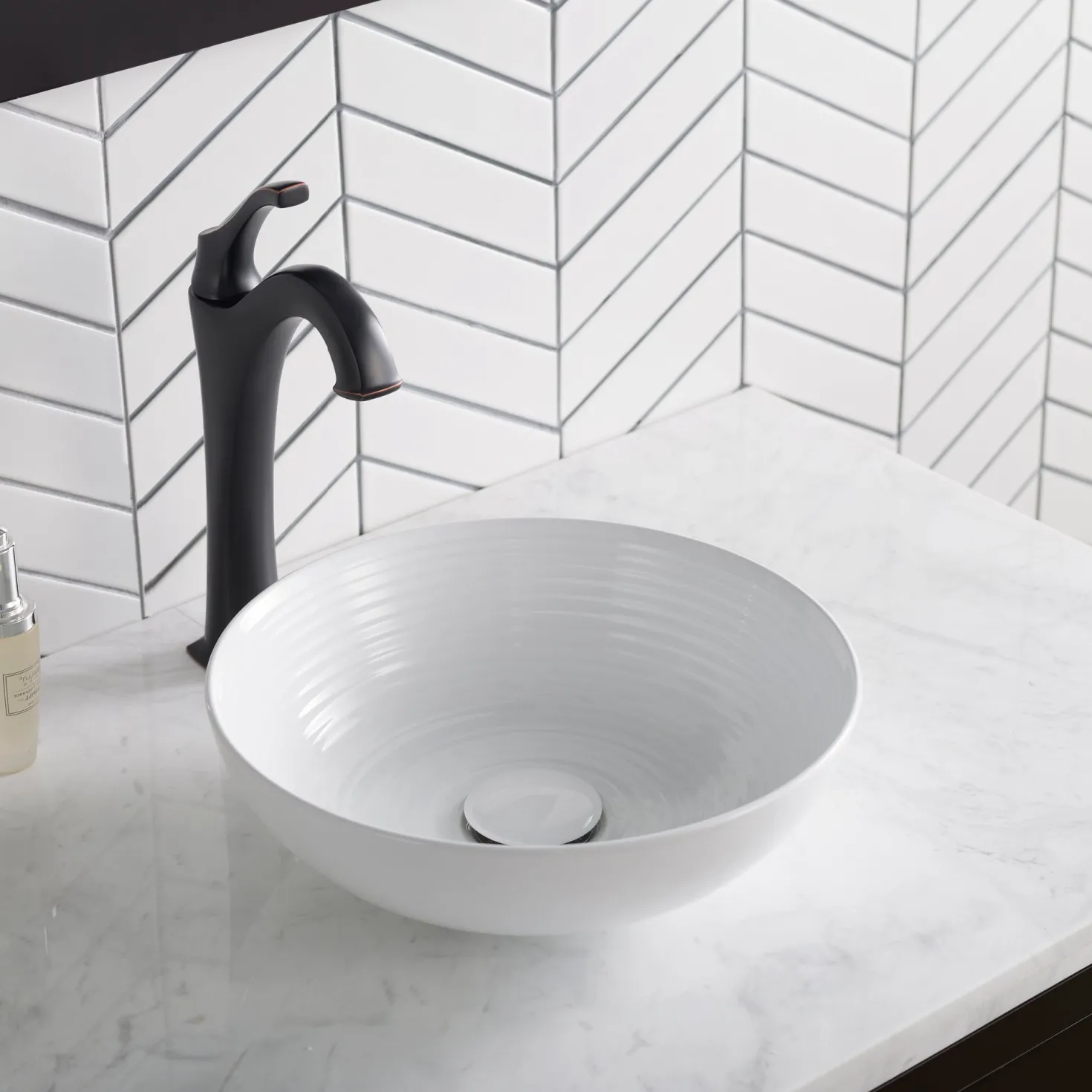 KRAUS Viva 13 Inch Round White Porcelain Ceramic Vessel Bathroom Sink