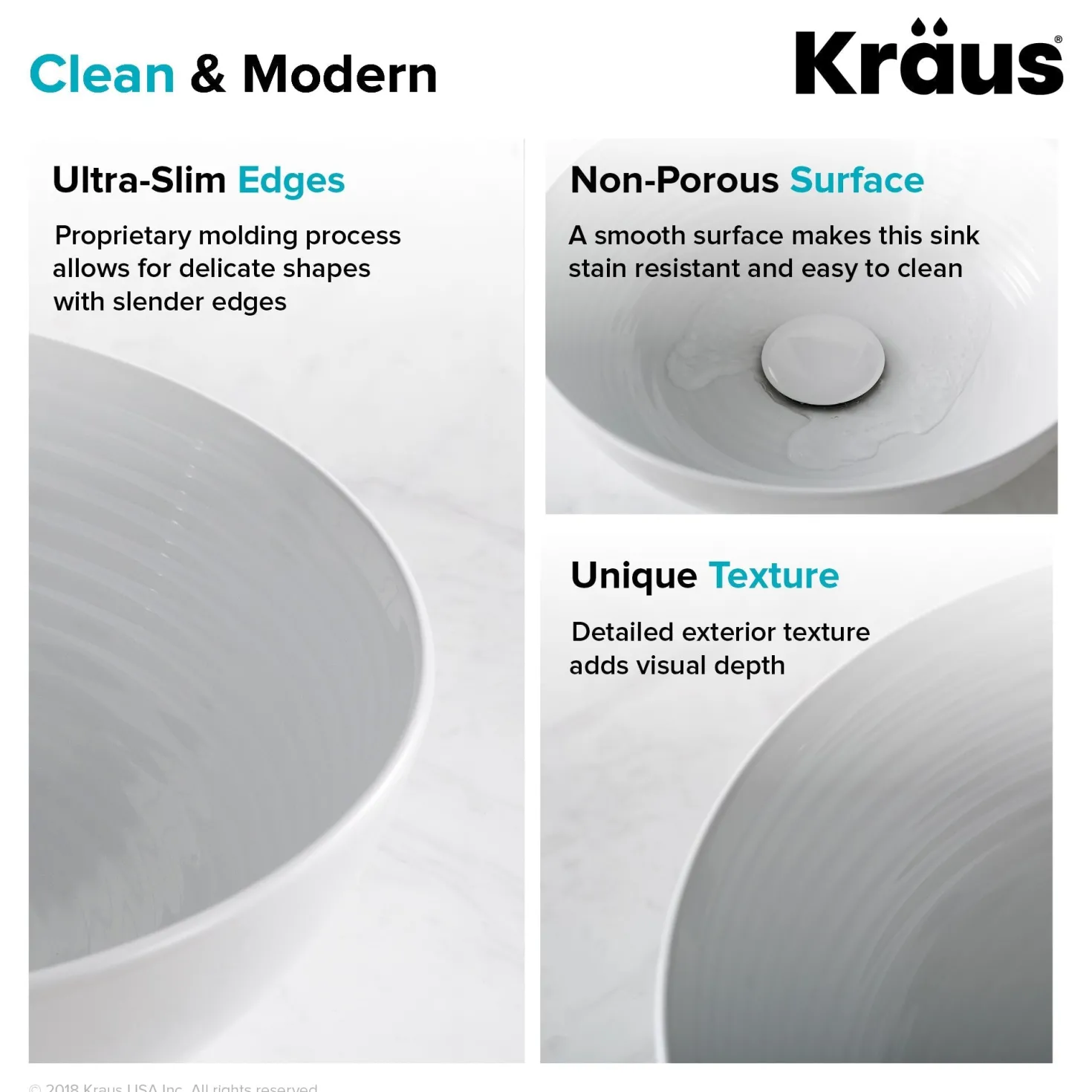 KRAUS Viva 13 Inch Round White Porcelain Ceramic Vessel Bathroom Sink