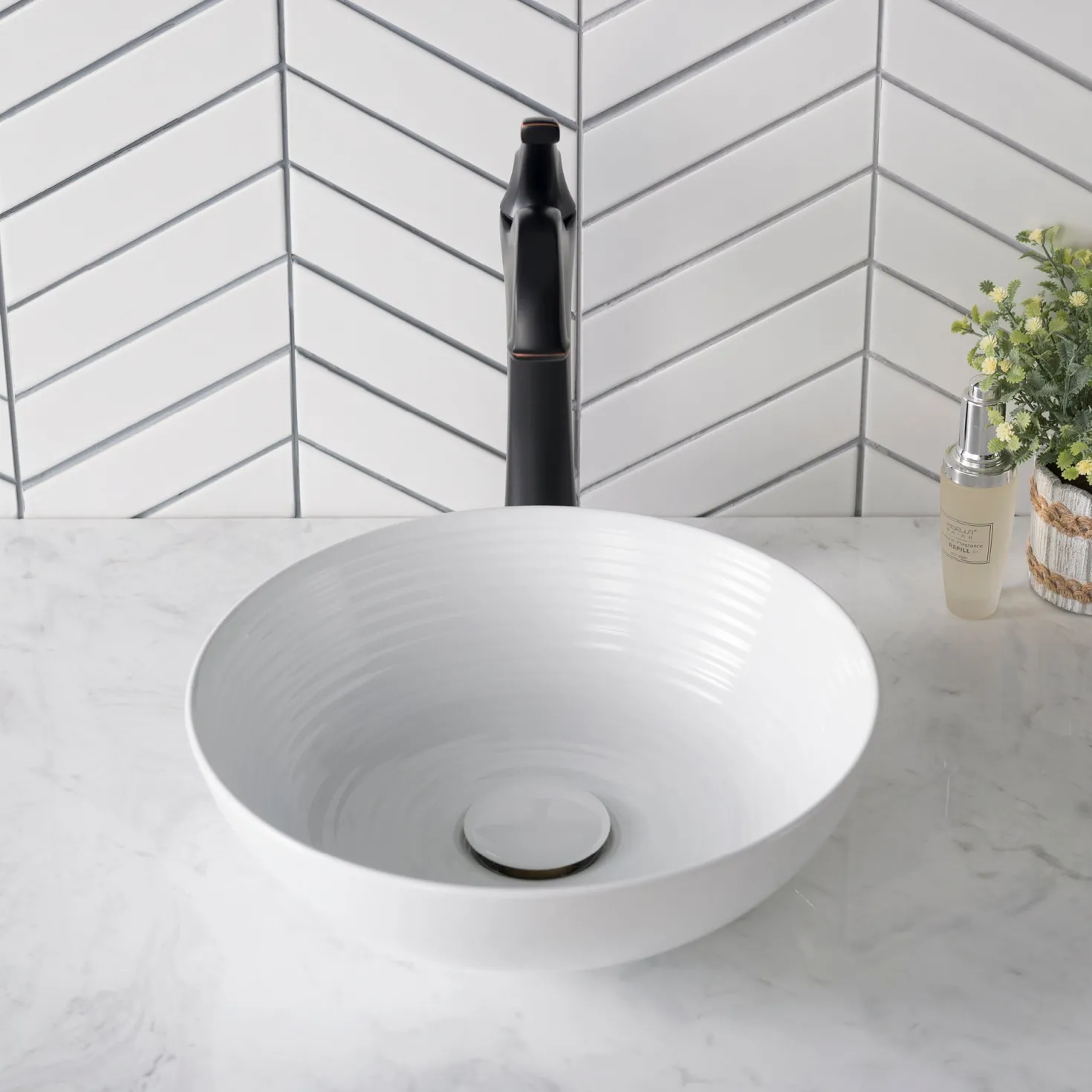 KRAUS Viva 13 Inch Round White Porcelain Ceramic Vessel Bathroom Sink