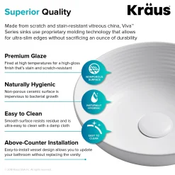 KRAUS Viva 13 Inch Round White Porcelain Ceramic Vessel Bathroom Sink