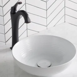 KRAUS Viva 13 Inch Round White Porcelain Ceramic Vessel Bathroom Sink