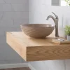 KRAUS Viva Round Beige Porcelain Ceramic Vessel Bathroom Sink with Pop-Up Drain