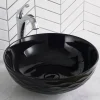 KRAUS Viva Round Black Porcelain Ceramic Vessel Bathroom Sink with Pop-Up Drain