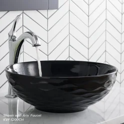 KRAUS Viva Round Black Porcelain Ceramic Vessel Bathroom Sink with Pop-Up Drain