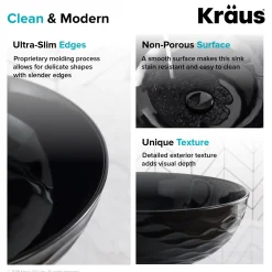 KRAUS Viva Round Black Porcelain Ceramic Vessel Bathroom Sink with Pop-Up Drain