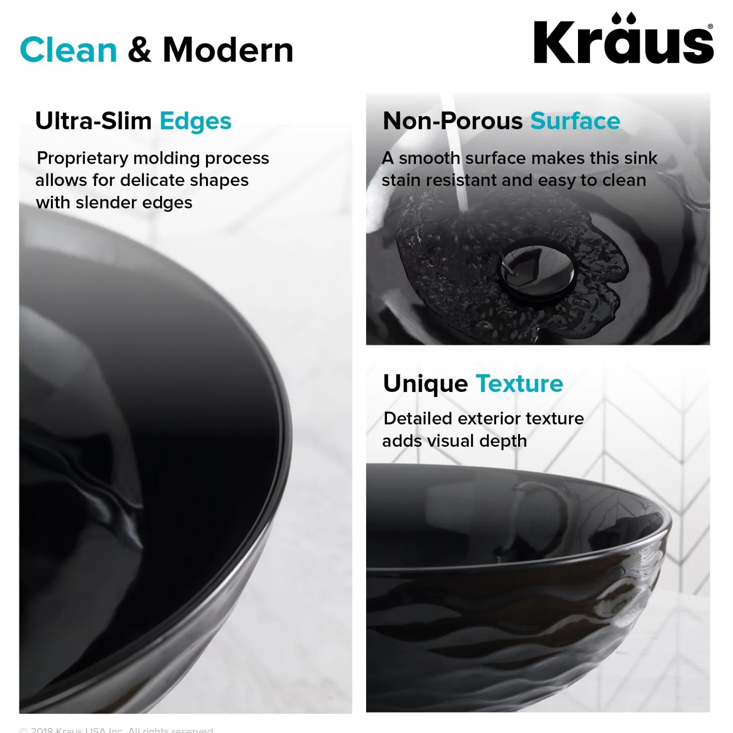 KRAUS Viva Round Black Porcelain Ceramic Vessel Bathroom Sink with Pop-Up Drain