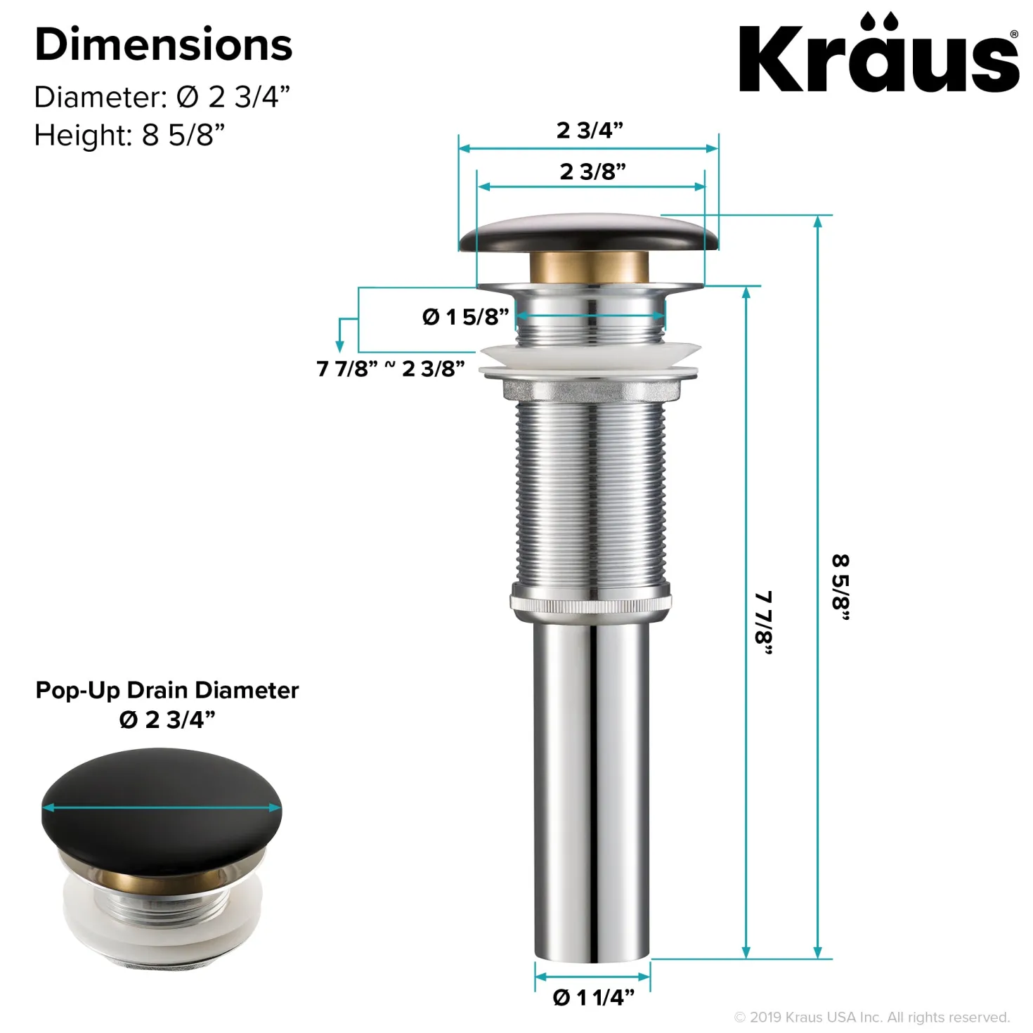 KRAUS Viva Round Black Porcelain Ceramic Vessel Bathroom Sink with Pop-Up Drain