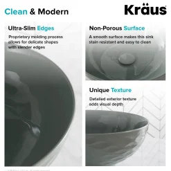 KRAUS Viva Round Gray Porcelain Ceramic Vessel Bathroom Sink with Pop-Up Drain