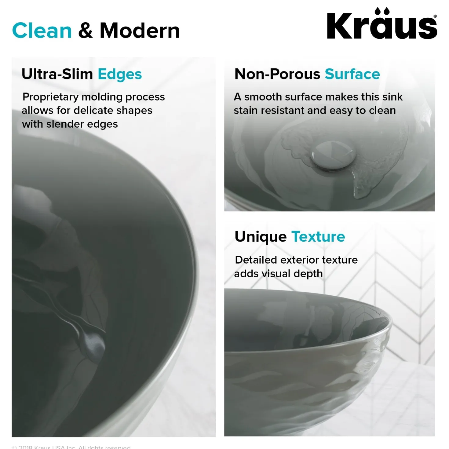 KRAUS Viva Round Gray Porcelain Ceramic Vessel Bathroom Sink with Pop-Up Drain