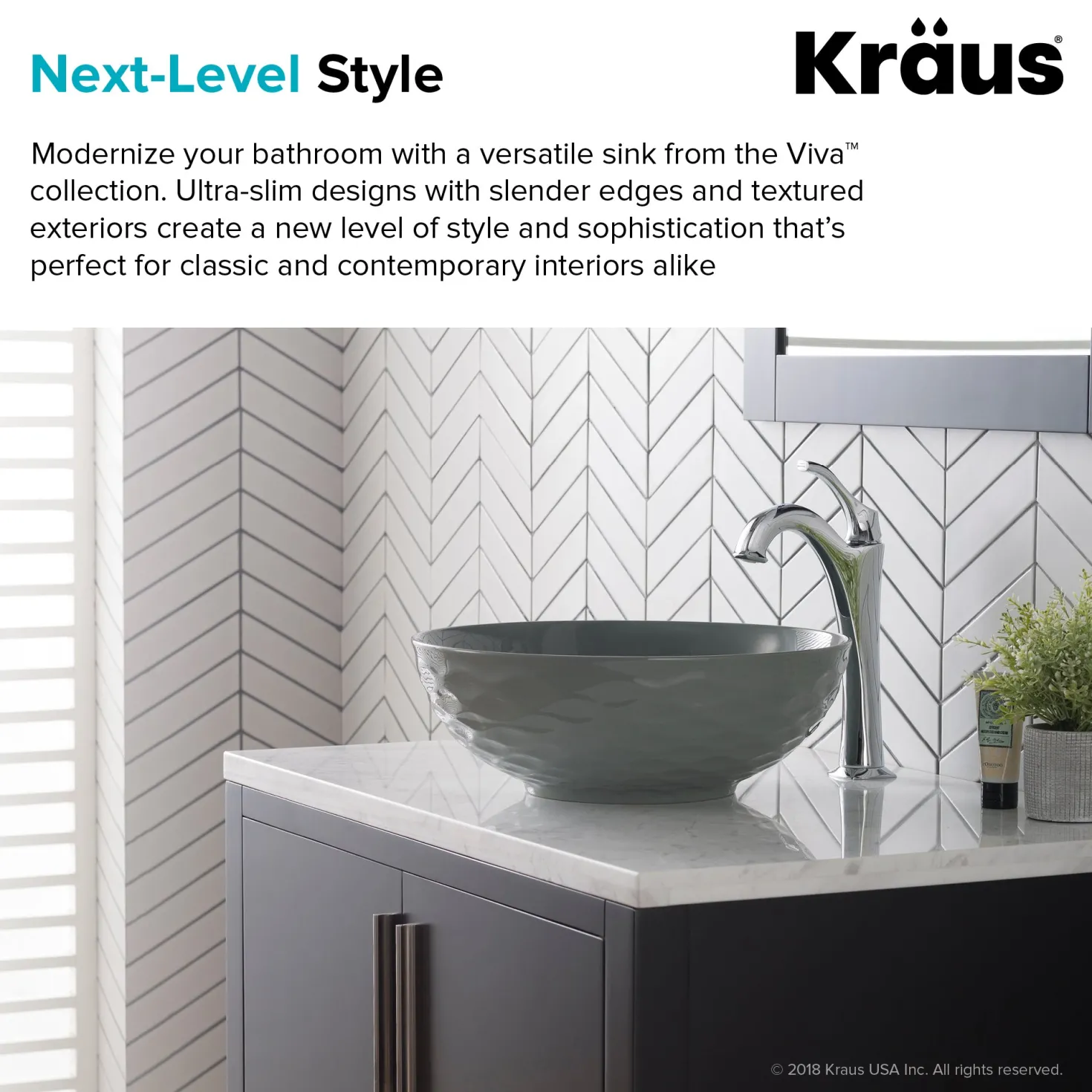 KRAUS Viva Round Gray Porcelain Ceramic Vessel Bathroom Sink with Pop-Up Drain
