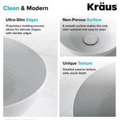 KRAUS Viva Round White Porcelain Ceramic Vessel Bathroom Sink with Pop-Up Drain, 13D x 4 3/8H