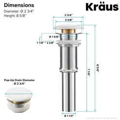 KRAUS Viva Round White Porcelain Ceramic Vessel Bathroom Sink with Pop-Up Drain, 13D x 4 3/8H