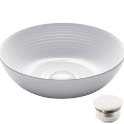 KRAUS Viva Round White Porcelain Ceramic Vessel Bathroom Sink with Pop-Up Drain, 13D x 4 3/8H