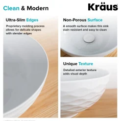 KRAUS Viva Round White Porcelain Ceramic Vessel Bathroom Sink with Drain