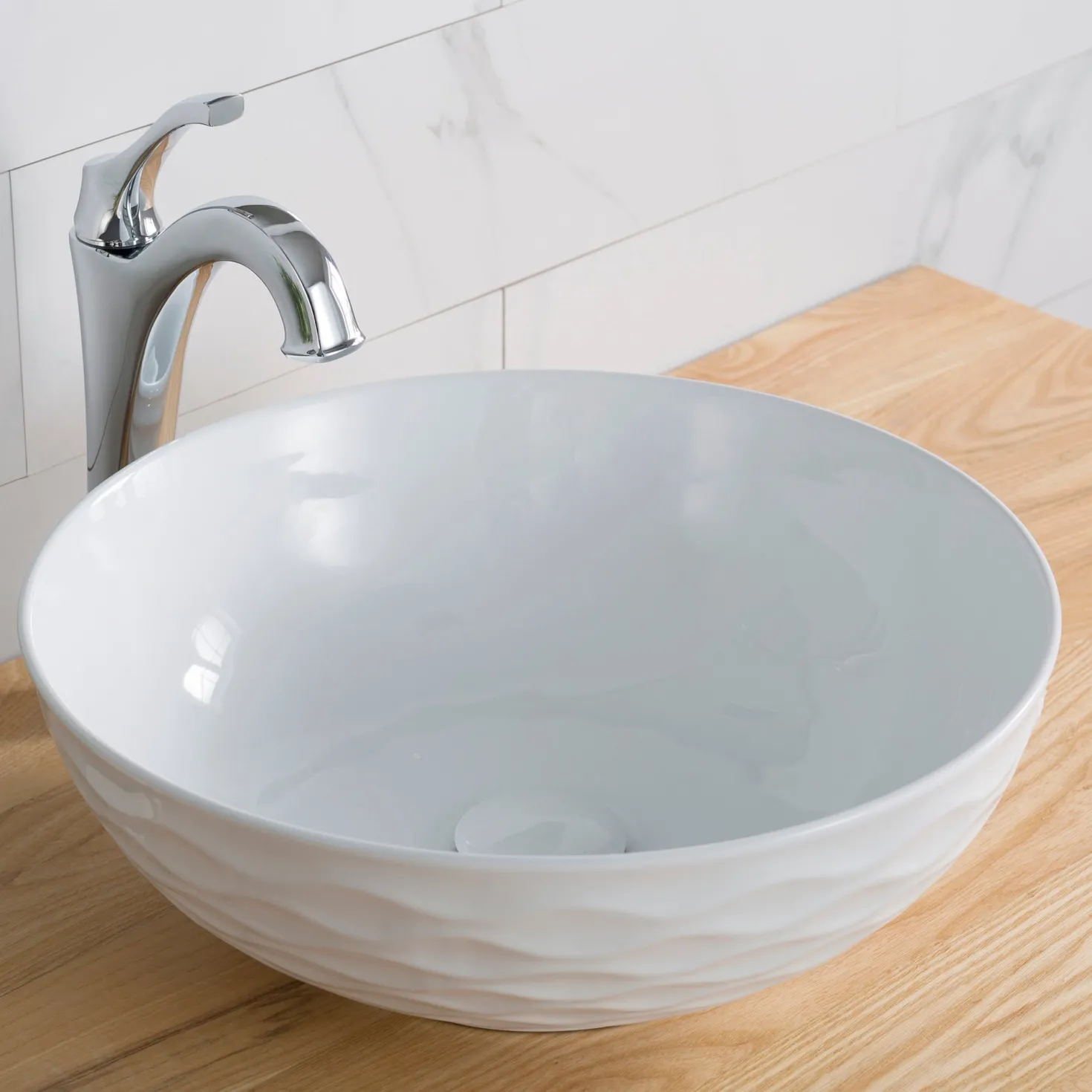 KRAUS Viva Round White Porcelain Ceramic Vessel Bathroom Sink with Drain