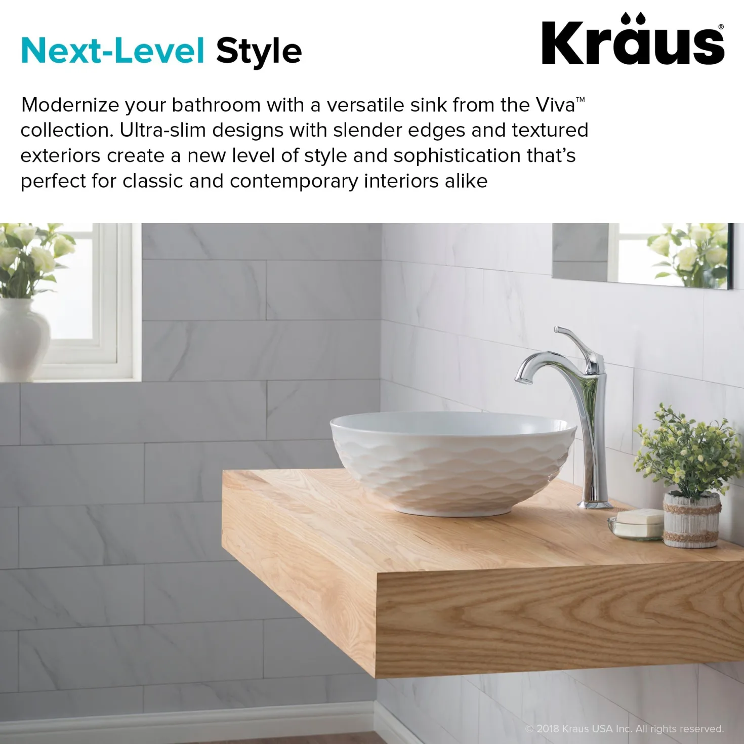 KRAUS Viva Round White Porcelain Ceramic Vessel Bathroom Sink with Drain