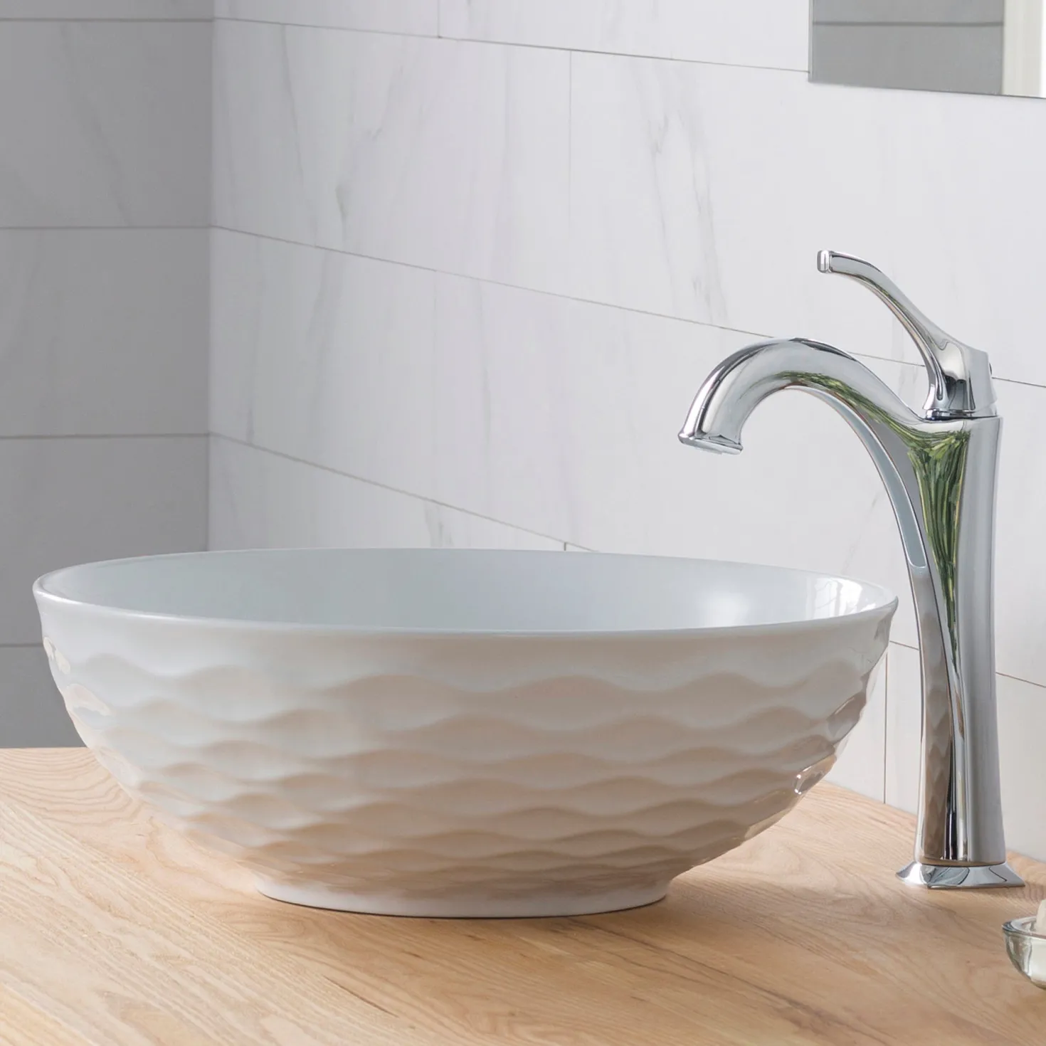 KRAUS Viva Round White Porcelain Ceramic Vessel Bathroom Sink with Drain