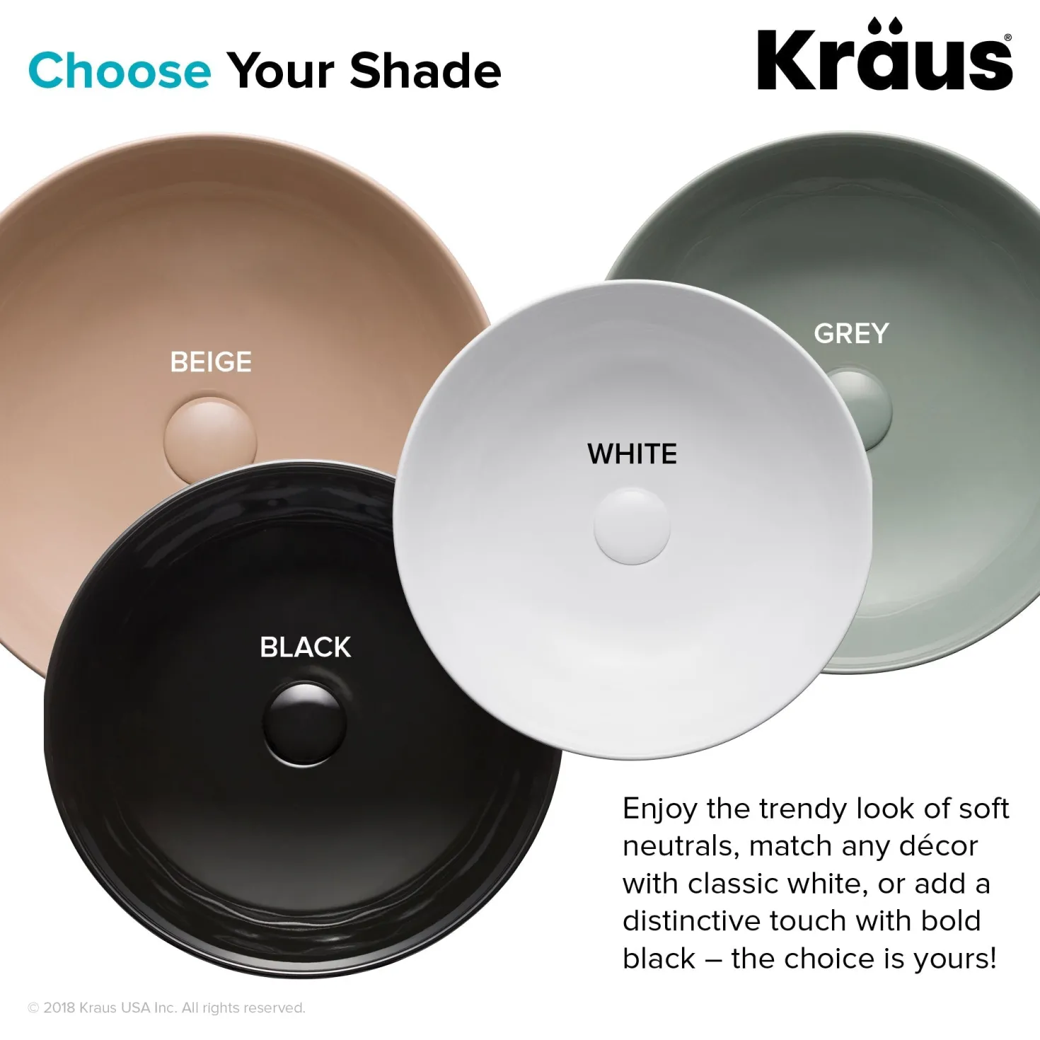 KRAUS Viva Round White Porcelain Ceramic Vessel Bathroom Sink with Pop-Up Drain, 15 3/4D x 4 3/4H