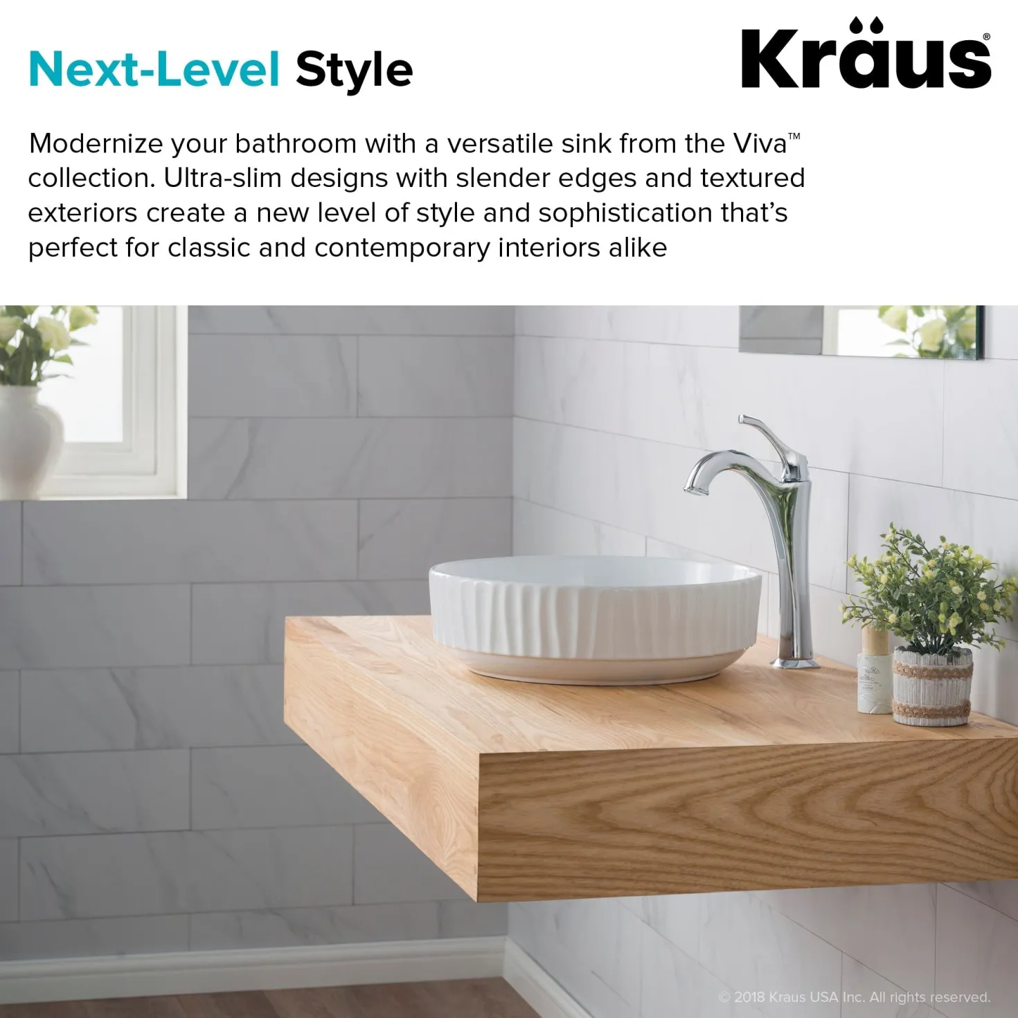 KRAUS Viva Round White Porcelain Ceramic Vessel Bathroom Sink with Pop-Up Drain, 15 3/4D x 4 3/4H