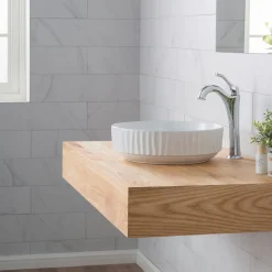 KRAUS Viva Round White Porcelain Ceramic Vessel Bathroom Sink with Pop-Up Drain, 15 3/4D x 4 3/4H
