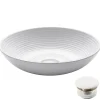 KRAUS Viva Round White Porcelain Ceramic Vessel Bathroom Sink with Pop-Up Drain, 16 1/2D x 4 3/8H