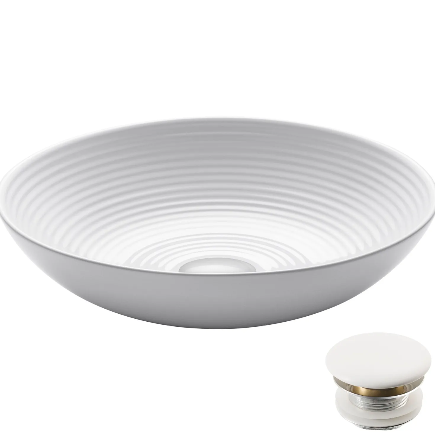 KRAUS Viva Round White Porcelain Ceramic Vessel Bathroom Sink with Pop-Up Drain, 16 1/2D x 4 3/8H