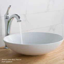KRAUS Viva Round White Porcelain Ceramic Vessel Bathroom Sink with Pop-Up Drain, 16 1/2D x 4 3/8H