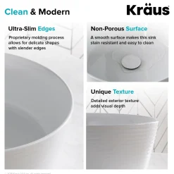 KRAUS Viva Round White Porcelain Ceramic Vessel Bathroom Sink with Pop-Up Drain, 15 3/4D x 5 3/8H