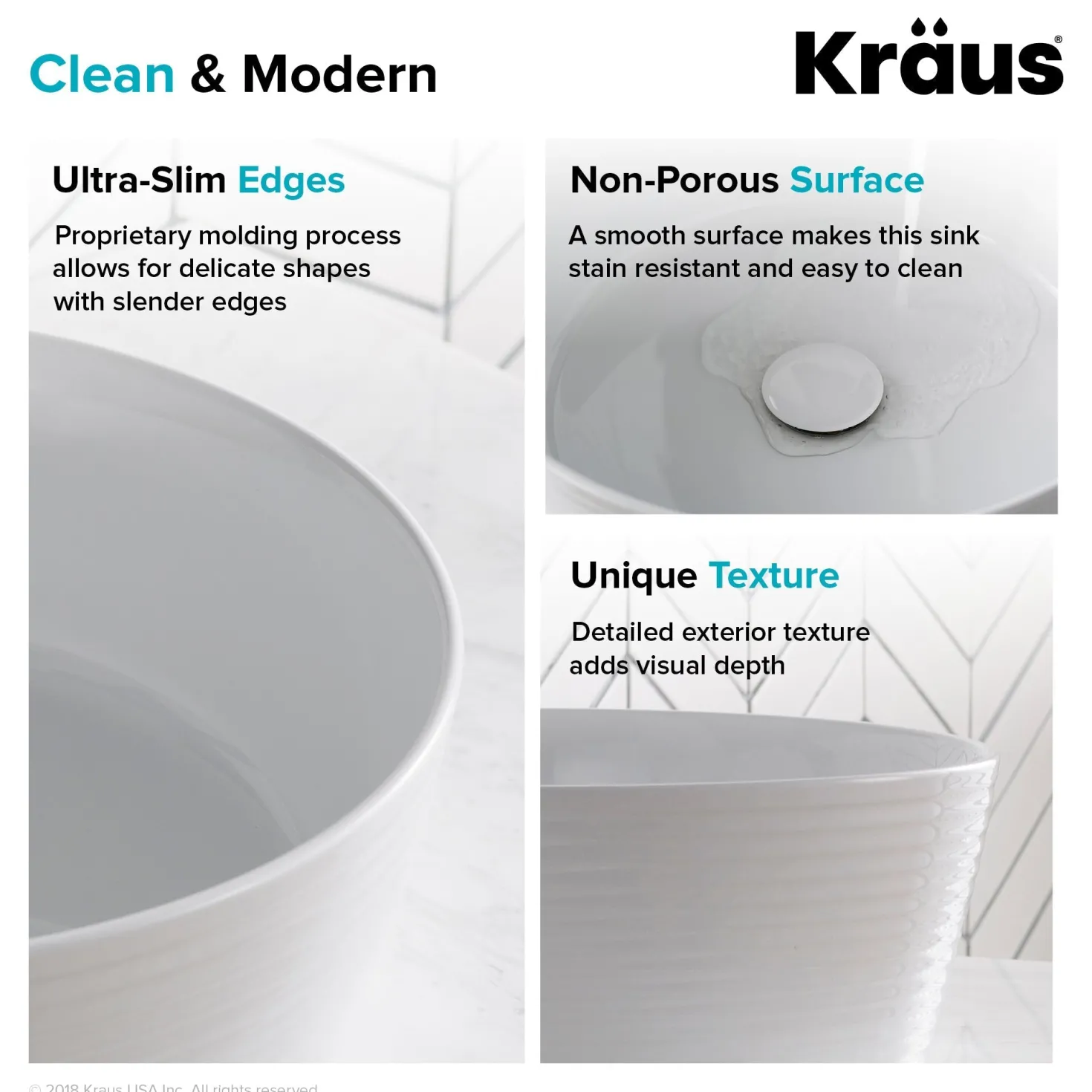 KRAUS Viva Round White Porcelain Ceramic Vessel Bathroom Sink with Pop-Up Drain, 15 3/4D x 5 3/8H