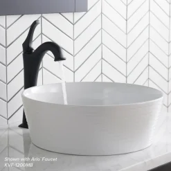 KRAUS Viva Round White Porcelain Ceramic Vessel Bathroom Sink with Pop-Up Drain, 15 3/4D x 5 3/8H