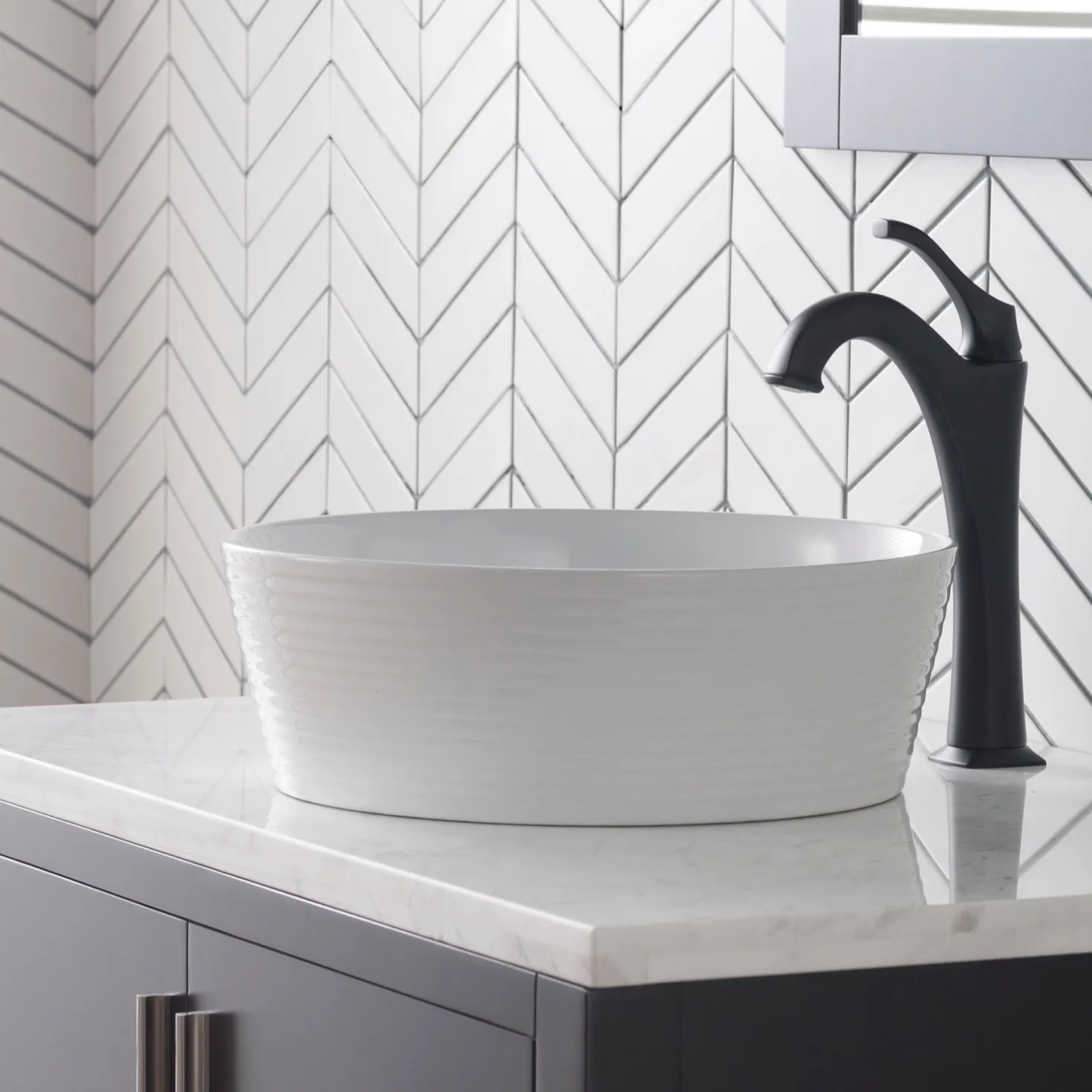 KRAUS Viva Round White Porcelain Ceramic Vessel Bathroom Sink with Pop-Up Drain, 15 3/4D x 5 3/8H