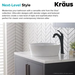KRAUS Viva Round White Porcelain Ceramic Vessel Bathroom Sink with Pop-Up Drain, 15 3/4D x 5 3/8H