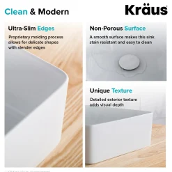 KRAUS Viva Square White Porcelain Ceramic Vessel Bathroom Sink