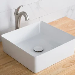 KRAUS Viva Square White Porcelain Ceramic Vessel Bathroom Sink