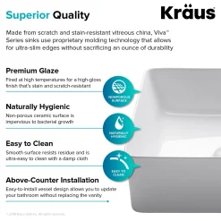 KRAUS Viva Square White Porcelain Ceramic Vessel Bathroom Sink