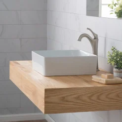 KRAUS Viva Square White Porcelain Ceramic Vessel Bathroom Sink
