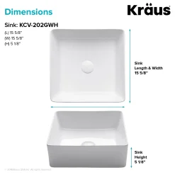 KRAUS Viva Square White Porcelain Ceramic Vessel Bathroom Sink