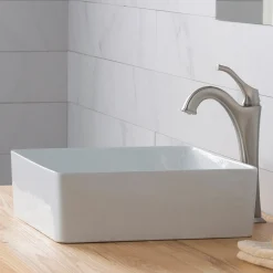 KRAUS Viva Square White Porcelain Ceramic Vessel Bathroom Sink