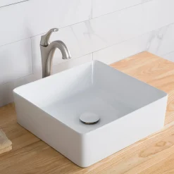 KRAUS Viva Square White Porcelain Ceramic Vessel Bathroom Sink