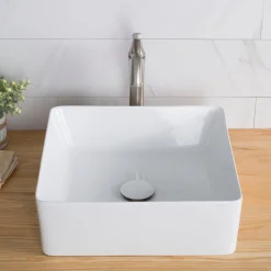 KRAUS Viva Square White Porcelain Ceramic Vessel Bathroom Sink