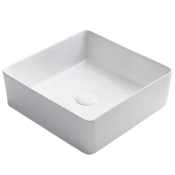 KRAUS Viva Square White Porcelain Ceramic Vessel Bathroom Sink
