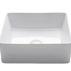 KRAUS Viva Square White Porcelain Ceramic Vessel Bathroom Sink