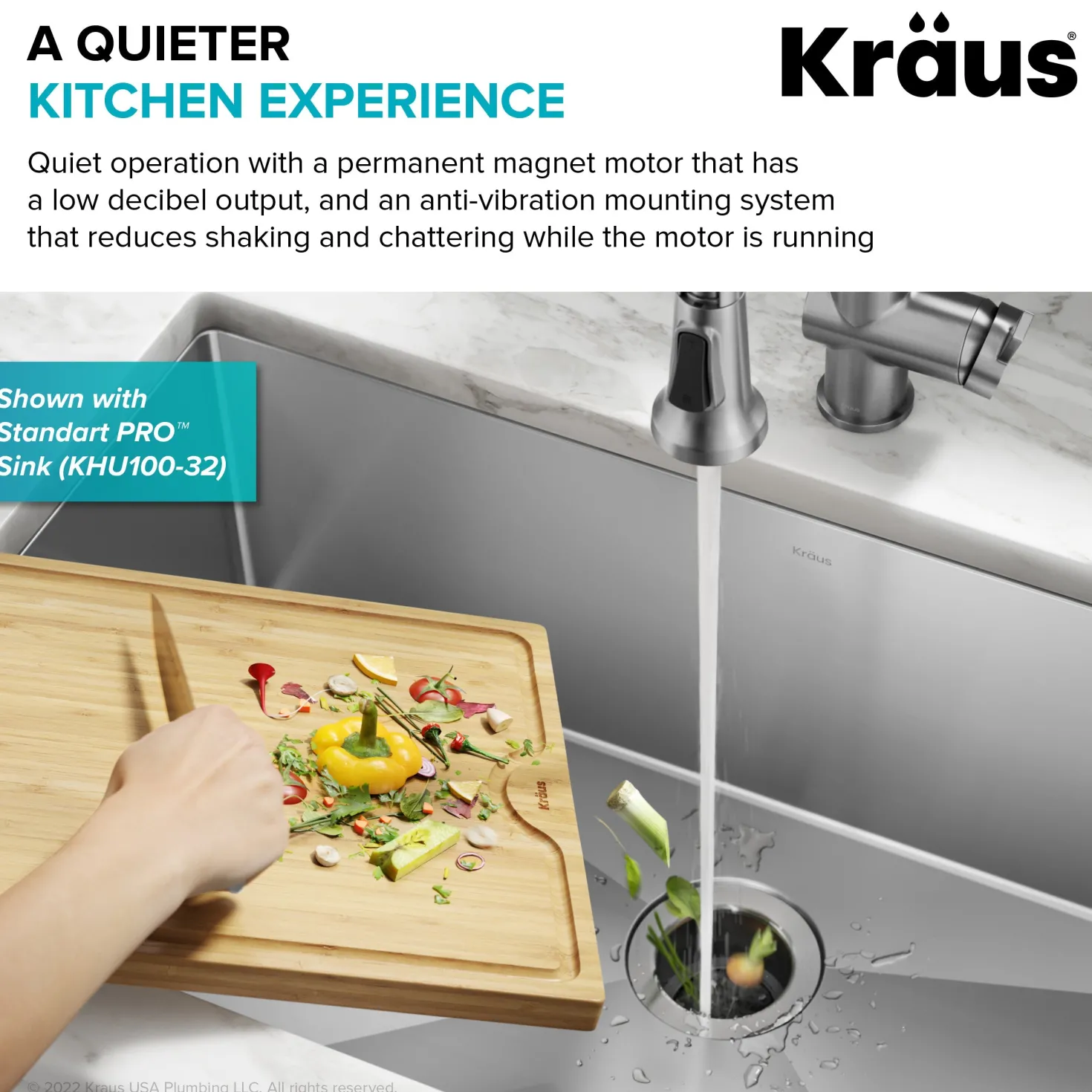 KRAUS WasteGuard High-Speed 1/2 HP Continuous Feed Ultra-Quiet Motor Garbage Disposal
