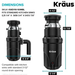 KRAUS WasteGuard High-Speed 1/2 HP Continuous Feed Ultra-Quiet Motor Garbage Disposal
