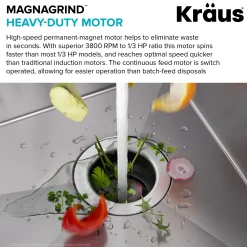 KRAUS WasteGuard High-Speed 1/3 HP Continuous Feed Ultra-Quiet Motor Garbage Disposal